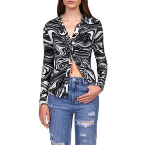 Sanctuary Womens Stretch Jersey Long Sleeve Fitted Top Marble Sky L